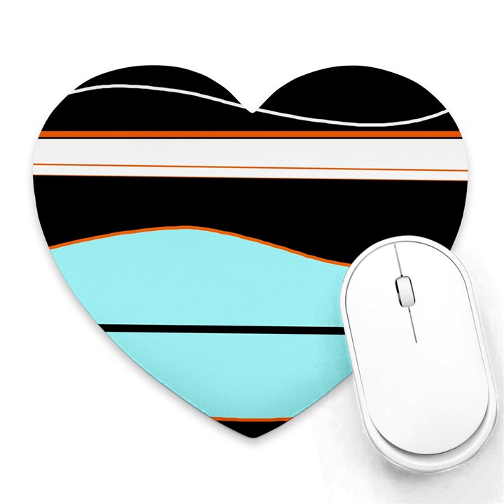 Cyan, black and white waves Heart Mousepads