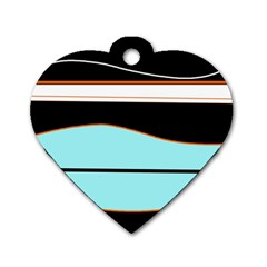 Cyan, Black And White Waves Dog Tag Heart (two Sides) by Valentinaart