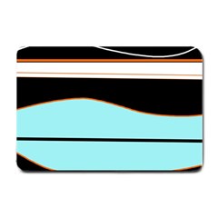 Cyan, Black And White Waves Small Doormat  by Valentinaart