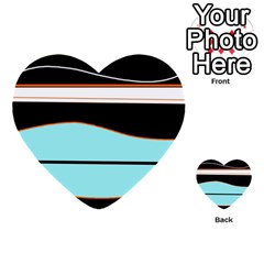 Cyan, Black And White Waves Multi-purpose Cards (heart)  by Valentinaart