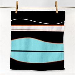 Cyan, Black And White Waves Face Towel by Valentinaart