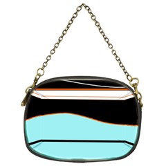 Cyan, Black And White Waves Chain Purses (one Side)  by Valentinaart