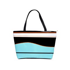 Cyan, Black And White Waves Shoulder Handbags by Valentinaart