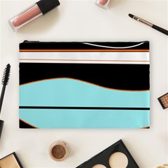 Cyan, Black And White Waves Cosmetic Bag (large)  by Valentinaart