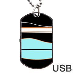 Cyan, Black And White Waves Dog Tag Usb Flash (one Side)