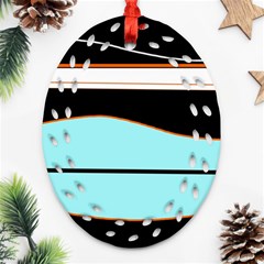 Cyan, Black And White Waves Ornament (oval Filigree)  by Valentinaart