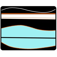 Cyan, Black And White Waves Double Sided Fleece Blanket (medium) 