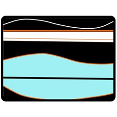 Cyan, Black And White Waves Double Sided Fleece Blanket (large)  by Valentinaart