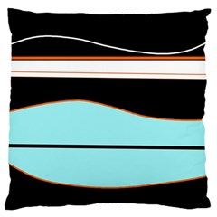 Cyan, Black And White Waves Large Flano Cushion Case (two Sides) by Valentinaart