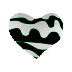 Green, White And Black Standard 16  Premium Flano Heart Shape Cushions