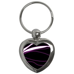 Purple, White And Black Lines Key Chains (heart)  by Valentinaart