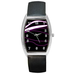 Purple, White And Black Lines Barrel Style Metal Watch by Valentinaart