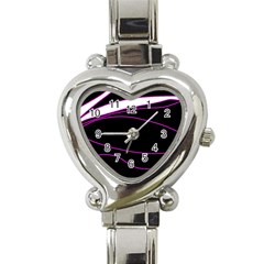 Purple, White And Black Lines Heart Italian Charm Watch by Valentinaart