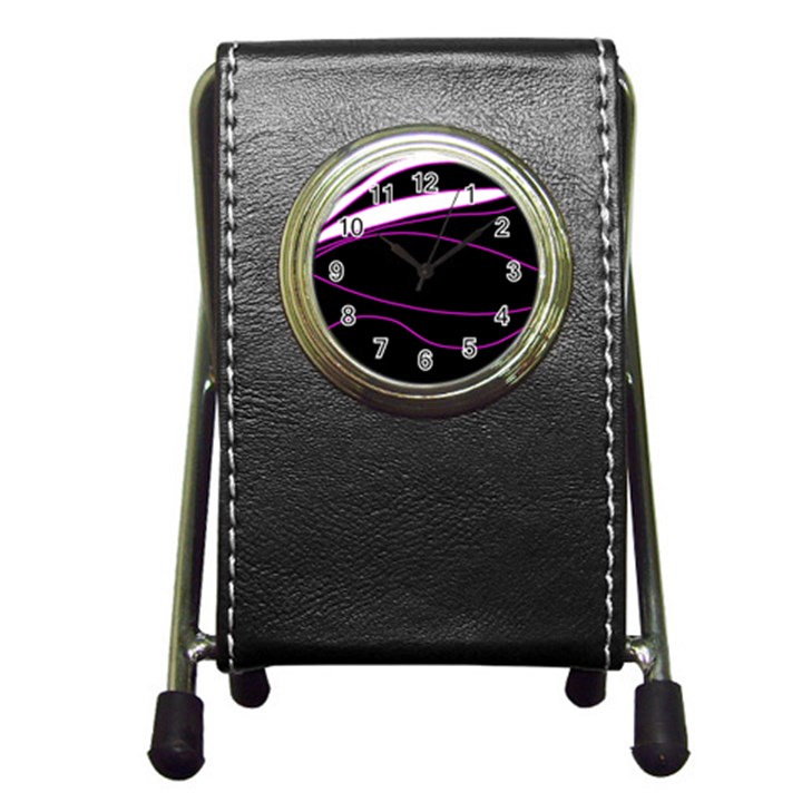 Purple, white and black lines Pen Holder Desk Clocks