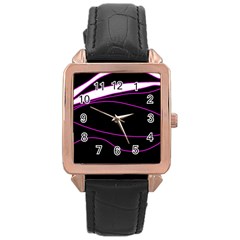 Purple, White And Black Lines Rose Gold Leather Watch  by Valentinaart