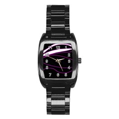 Purple, White And Black Lines Stainless Steel Barrel Watch by Valentinaart