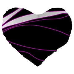 Purple, white and black lines Large 19  Premium Flano Heart Shape Cushions