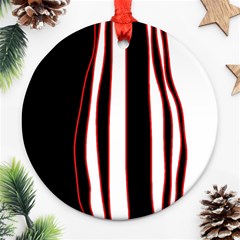 White, Red And Black Lines Round Ornament (two Sides)  by Valentinaart