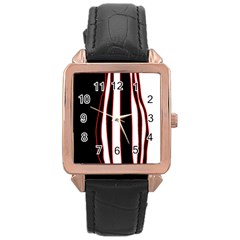 White, Red And Black Lines Rose Gold Leather Watch  by Valentinaart