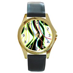 Colorful Lines - Abstract Art Round Gold Metal Watch by Valentinaart