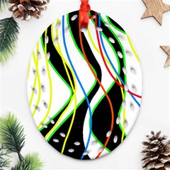 Colorful Lines - Abstract Art Oval Filigree Ornament (2-side)  by Valentinaart