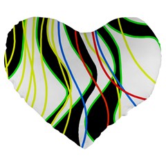 Colorful Lines - Abstract Art Large 19  Premium Flano Heart Shape Cushions by Valentinaart