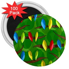 Parrots Flock 3  Magnets (100 Pack) by Valentinaart