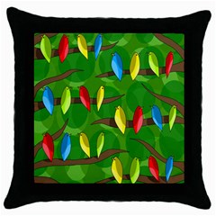 Parrots Flock Throw Pillow Case (black) by Valentinaart