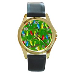 Parrots Flock Round Gold Metal Watch by Valentinaart