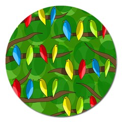 Parrots Flock Magnet 5  (round) by Valentinaart