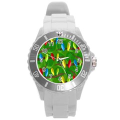 Parrots Flock Round Plastic Sport Watch (l) by Valentinaart