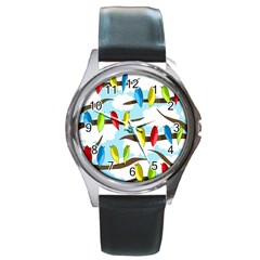 Parrots Flock Round Metal Watch by Valentinaart