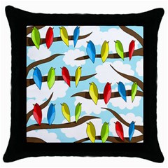 Parrots Flock Throw Pillow Case (black) by Valentinaart