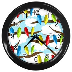 Parrots Flock Wall Clocks (black) by Valentinaart