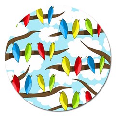 Parrots Flock Magnet 5  (round) by Valentinaart