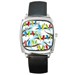 Parrots Flock Square Metal Watch by Valentinaart