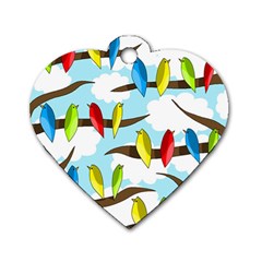 Parrots Flock Dog Tag Heart (one Side) by Valentinaart