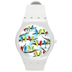 Parrots Flock Round Plastic Sport Watch (m) by Valentinaart