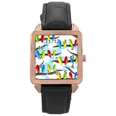 Parrots Flock Rose Gold Leather Watch  by Valentinaart