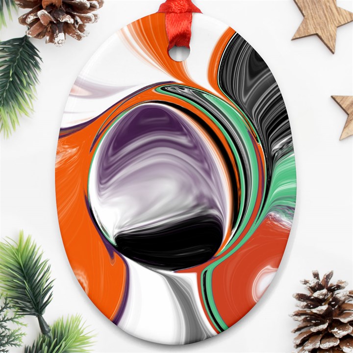 Abstract Orb in Orange, Purple, Green, and Black Ornament (Oval) 