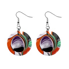 Abstract Orb In Orange, Purple, Green, And Black Mini Button Earrings by digitaldivadesigns