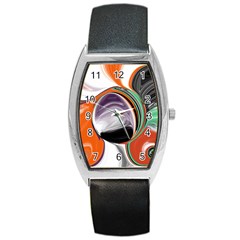 Abstract Orb In Orange, Purple, Green, And Black Barrel Style Metal Watch