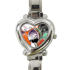 Abstract Orb In Orange, Purple, Green, And Black Heart Italian Charm Watch by digitaldivadesigns