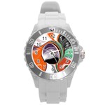 Abstract Orb in Orange, Purple, Green, and Black Round Plastic Sport Watch (L) Front