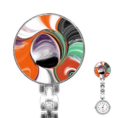 Abstract Orb In Orange, Purple, Green, And Black Stainless Steel Nurses Watch