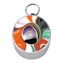 Abstract Orb In Orange, Purple, Green, And Black Mini Silver Compasses