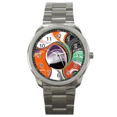 Abstract Orb In Orange, Purple, Green, And Black Sport Metal Watch by digitaldivadesigns