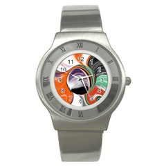 Abstract Orb In Orange, Purple, Green, And Black Stainless Steel Watch