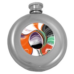 Abstract Orb In Orange, Purple, Green, And Black Round Hip Flask (5 Oz)