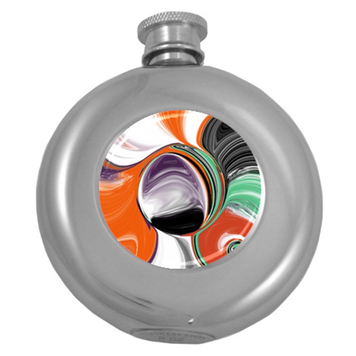 Abstract Orb in Orange, Purple, Green, and Black Round Hip Flask (5 oz)